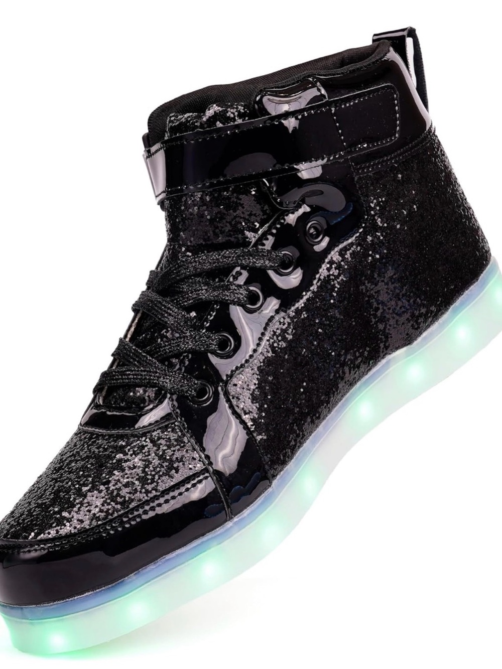 Women's Black Glitter High-Top LED Light Up Sneakers